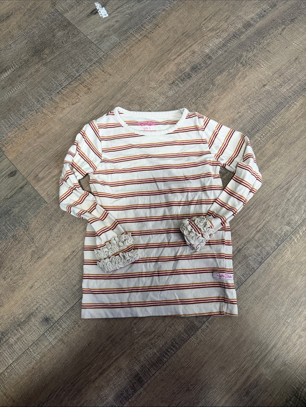 Ruffle Butts Cream Long Sleeve Top with Rust & Red Stripes